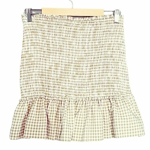 NWT Veronica Beard Aloya Smocked Gingham Mini Skirt Olive & White Size Large NEW - Picture 6 of 16